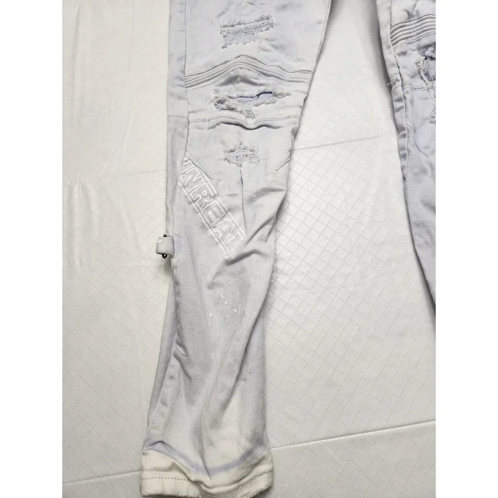 Smoke Rise Jeans Mens 40x32 Blue Light Wash Distressed Skinny Moto Biker Denim